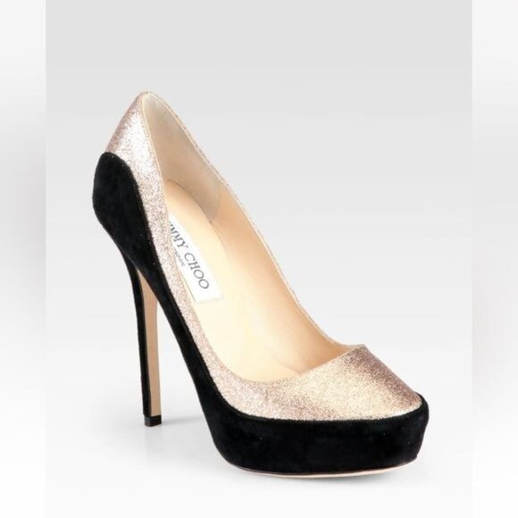 Jimmy Choo Sepia Suede and Glitter Pumps